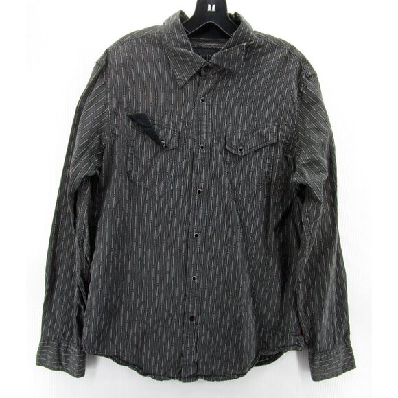 Guess Shirt Large Western Pearl Snap Flap Pockets Striped Logo Preppy - Picture 1 of 10